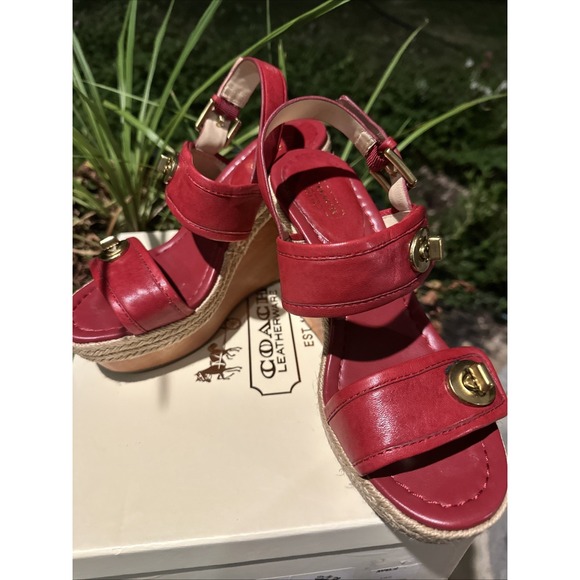 Coach Y2K Mariam Washed Tumbled Leather  Crimson Wedge Turlock Hardware 7M - Picture 1 of 11